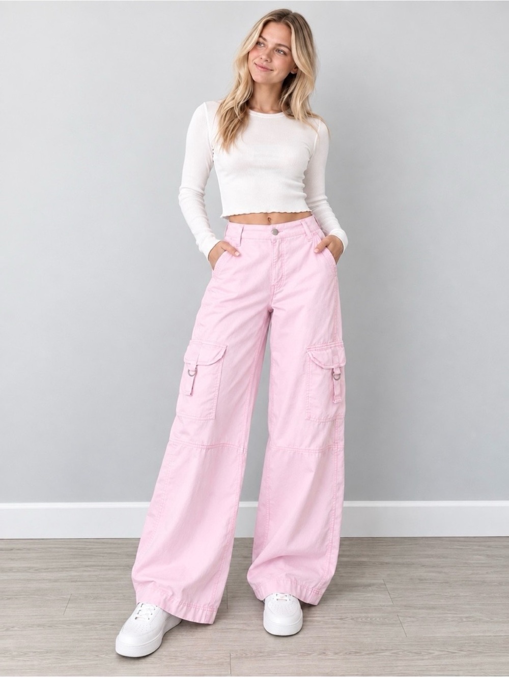 American Eagle Super High Rise Baggy Wide Leg Cargo Pants Pink women’s Size 14 S